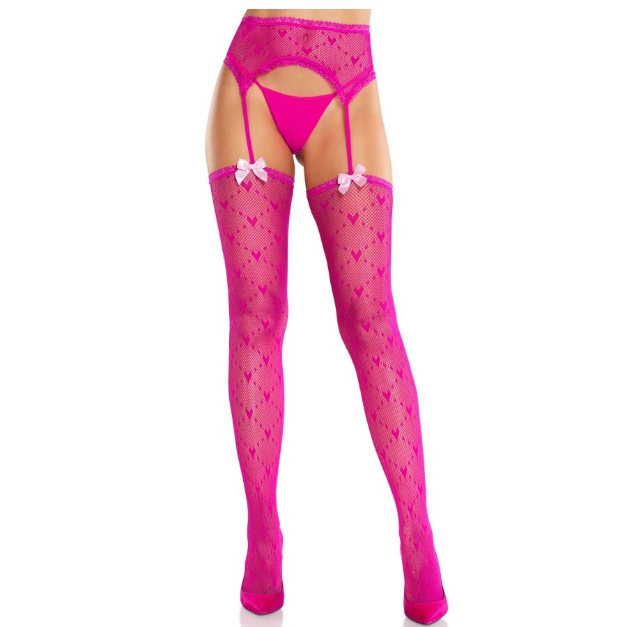 LEG AVENUE - CALZE A CUORE CON GIARRETTIERE MAGENTA