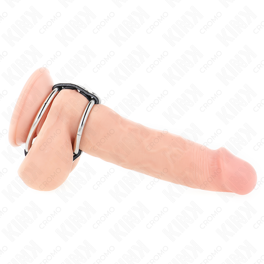 KINK - DOPPIO ANELLO PER PENE IN METALLO DA 3,8 CM A 5 CM COLLEGATO CON PELLE