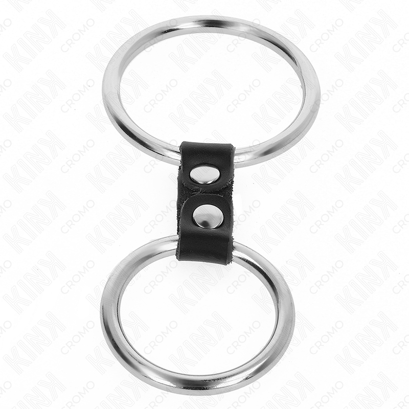 KINK - DOPPIO ANELLO PER PENE IN METALLO DA 3,7 CM A 5 CM COLLEGATO CON CINTURINO IN PELLE MODELLO 2