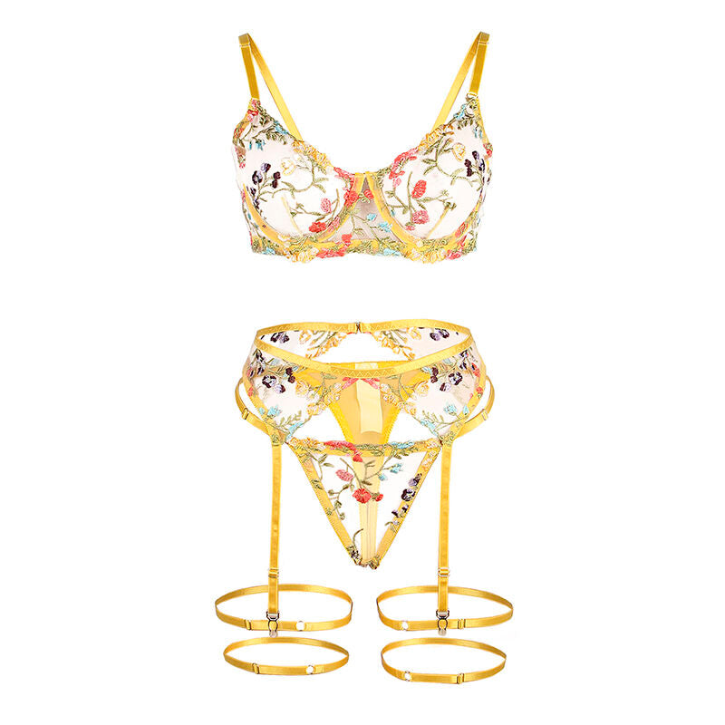 SUBBLIME - 954352 REGGISENO + PERIZOMA + CINTURA CON FIORI GIALLO L/XL