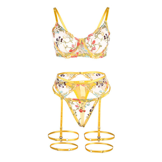 SUBBLIME - 954352 REGGISENO + PERIZOMA + CINTURA CON FIORI GIALLO L/XL