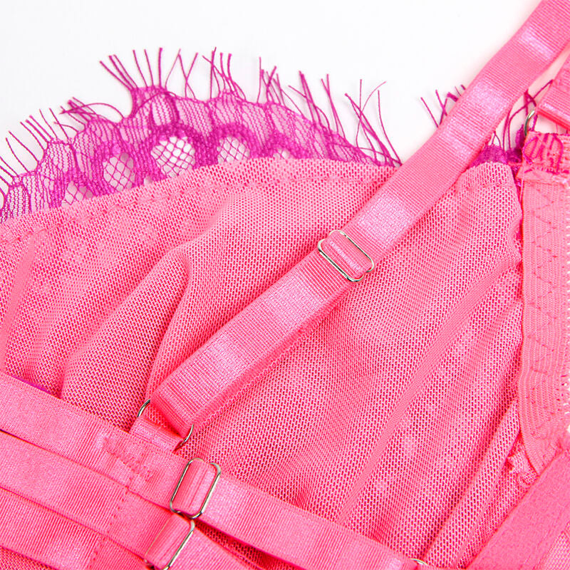 SUBBLIME - 955359 COMPLETO REGGISENO CON PIZZO E GIACCHETTI ROSA E VIOLA S/M