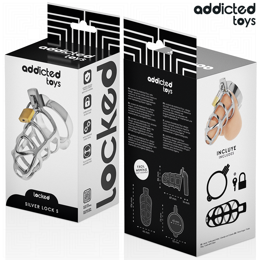 ADDICTED TOYS LOCKED - GABBIA PER PENE IN METALLO CON BLOCCAGGIO ARGENTO TAGLIA S