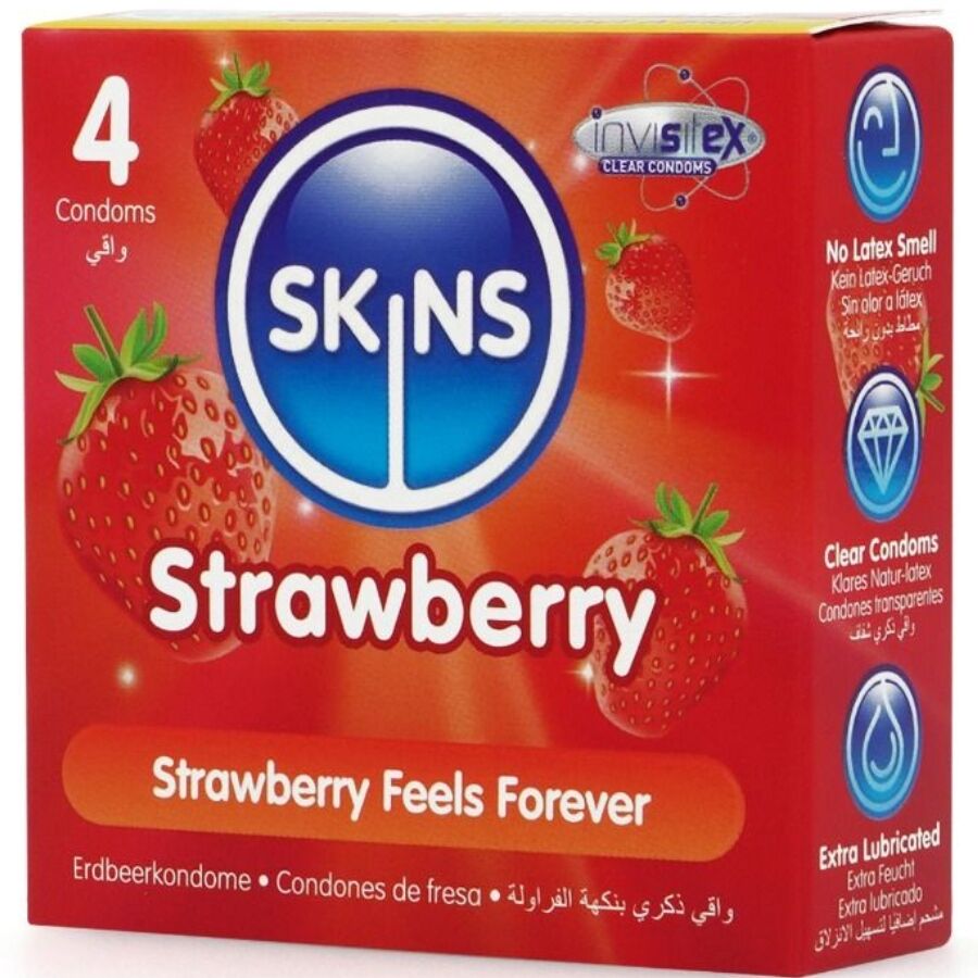 SKINS - PRESERVATIVI PREMIUM ALLA FRAGOLA CONFEZIONE DA 4