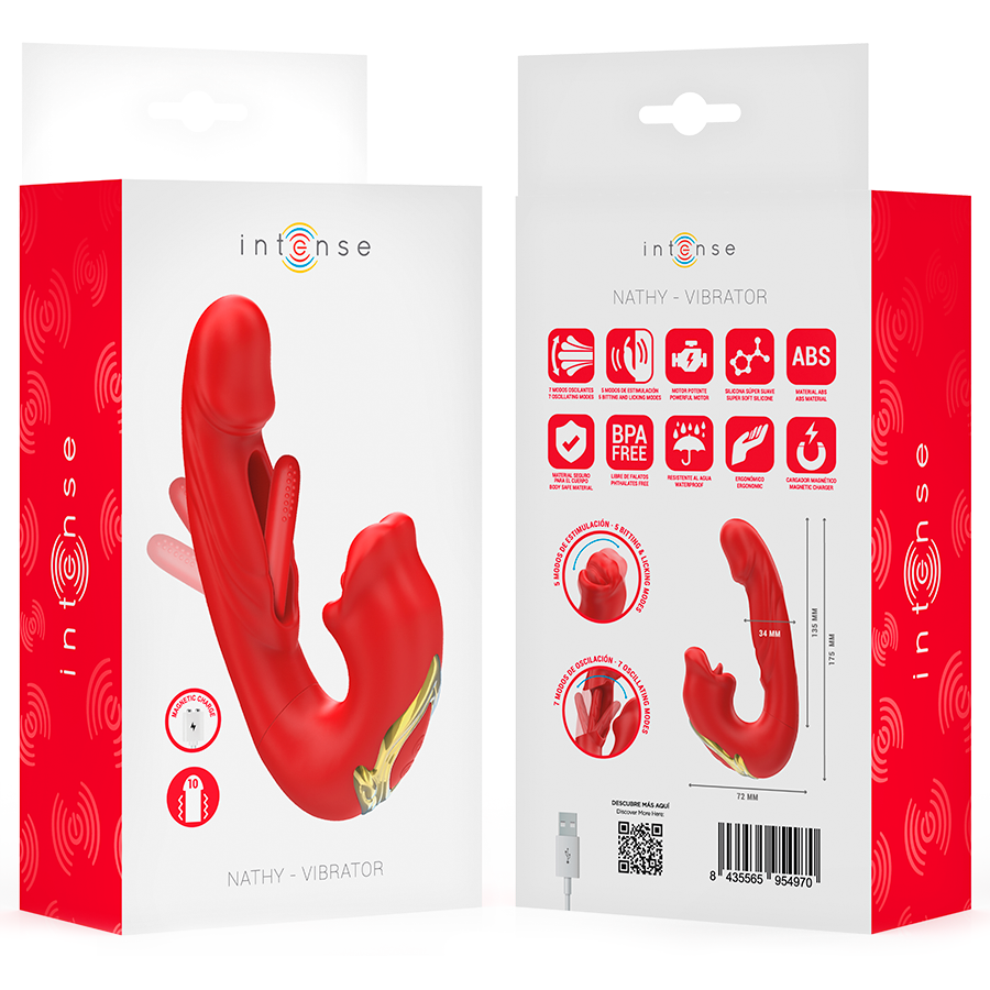INTENSE - NATHY DOPPIO VIBRATORE CON BOCCA STIMOLANTE MULTIFUNZIONE ROSSO